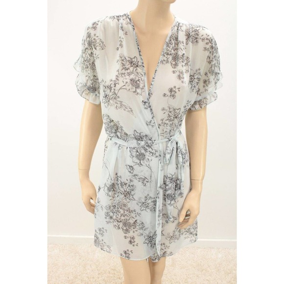 Vintage Apt 9 Wrap Robe Semi Sheer Peignoir Small Blue Floral Toile - Picture 6 of 8